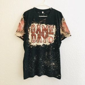 New Game Day Animal Print Bleached Black Baseball Tee Shirt Women’s Size XL